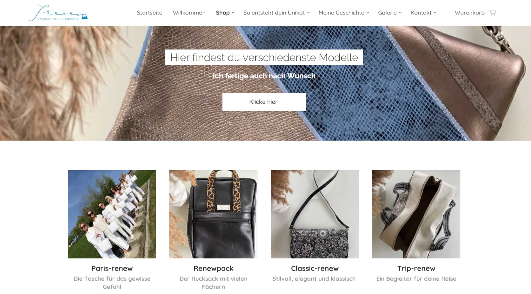 Beispiel eines mit Webnode erstellten Online-Shop der selbstgemachte Handtaschen verkauft.